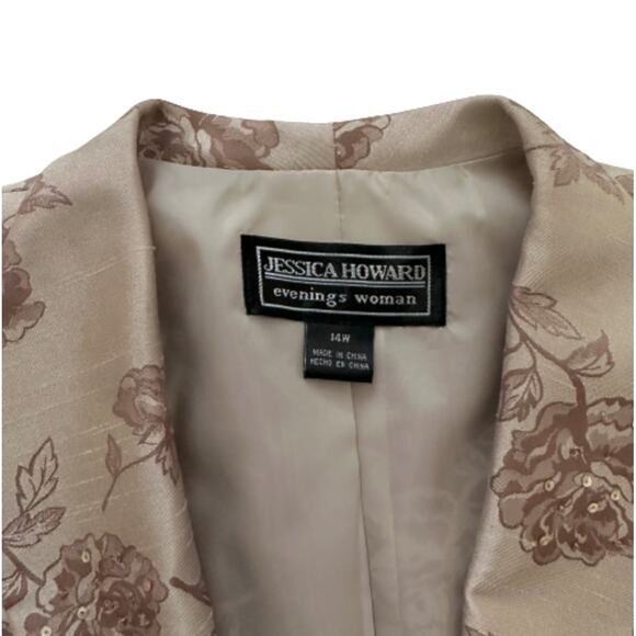 Jessica Howard Evenings Jacket Dress Woman Tan Sequins 2 Piece Midi Size 14W - Picture 3 of 14